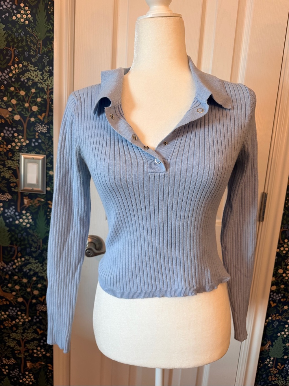Forever 21 Light Blue Ribbed Snap Polo Top